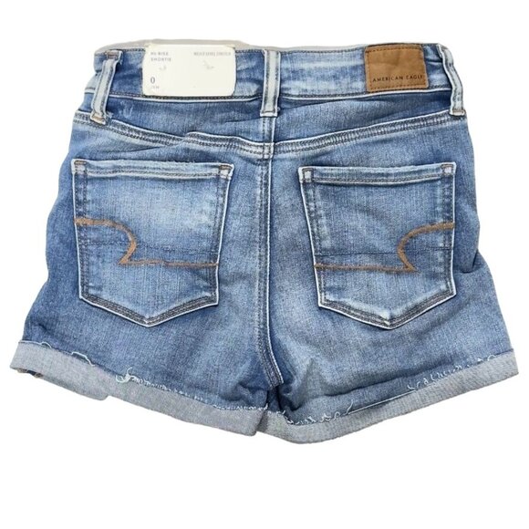 AMERICAN EAGLE Women's Distressed Cotton Denim Shorts Blue Stretch Size 0 - Picture 6 of 10